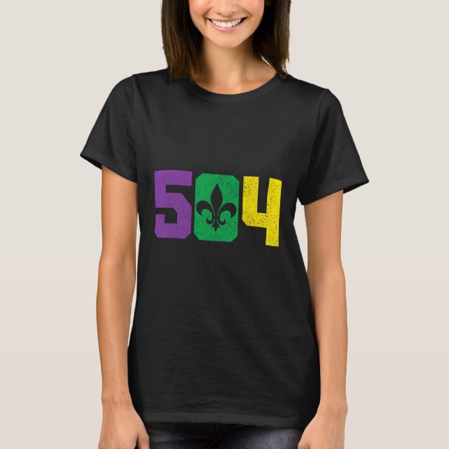 504 Områdeskod Pridet Nola New Orleans Louisiana M T Shirt (Framsida)