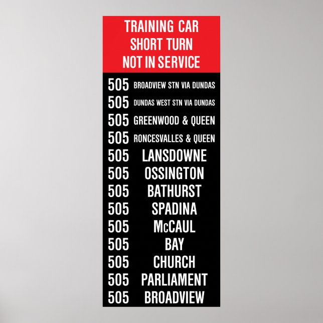 505 DUNDAS Replica TTC Streetcar Rollsign Poster (Framsidan)