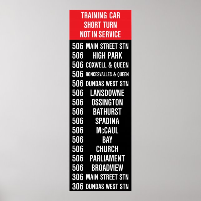 506 CARLTON Replica TTC Streetcar Rollsign Poster (Framsidan)