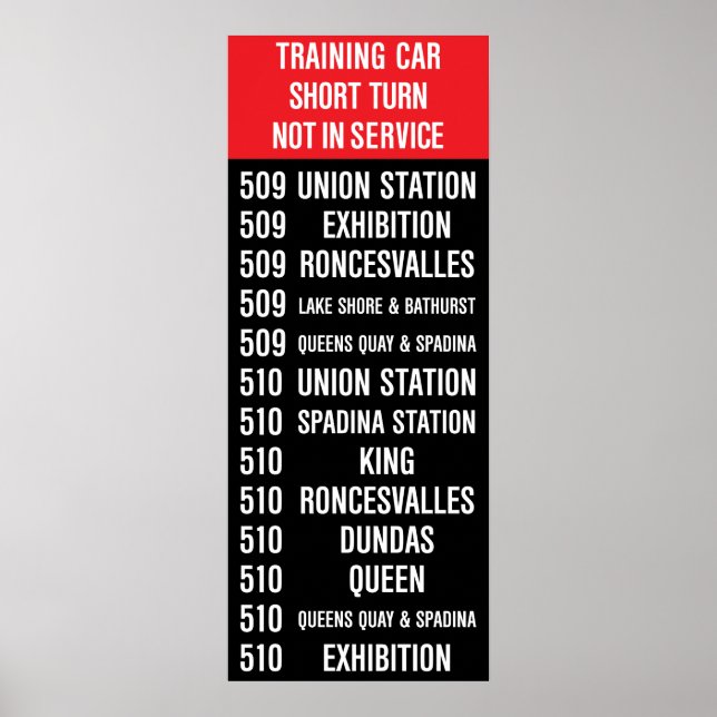 509 ROLLTECKEN FÖR HARBOURFRONT/510 SPADINA Replic Poster (Framsidan)