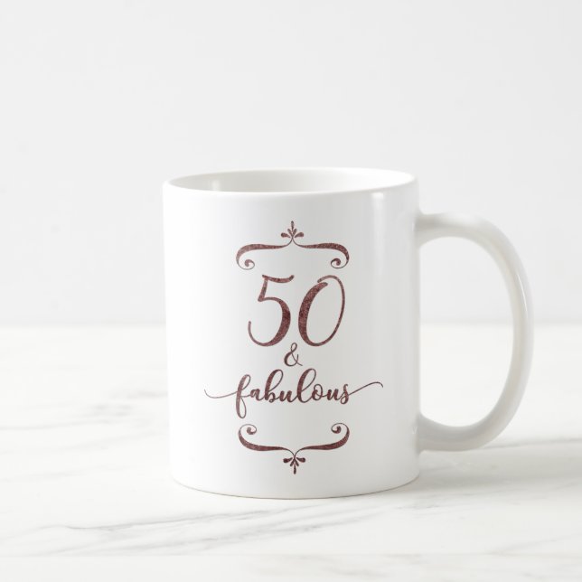 "50 & 50th födelsedag för sagolikt" rosa guld- kaffemugg (Höger)