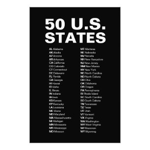 50 amerikanska delstater förkortningar lista – Min Fototryck