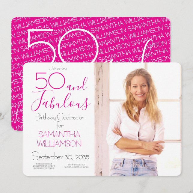 50 and Fabulous | 50th Birthday Elegant Photo Inbjudningar (Fram/baksida)