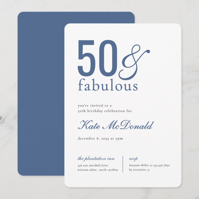 50 and Fabulous 50th Birthday Invitation Inbjudningar (Fram/baksida)