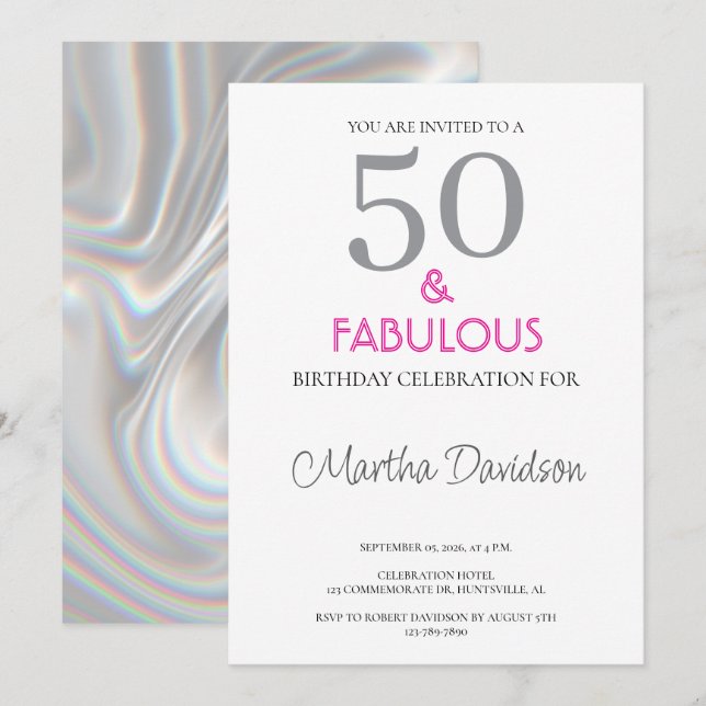 50 and Fabulous | 50th Birthday Invitation Inbjudningar (Fram/baksida)