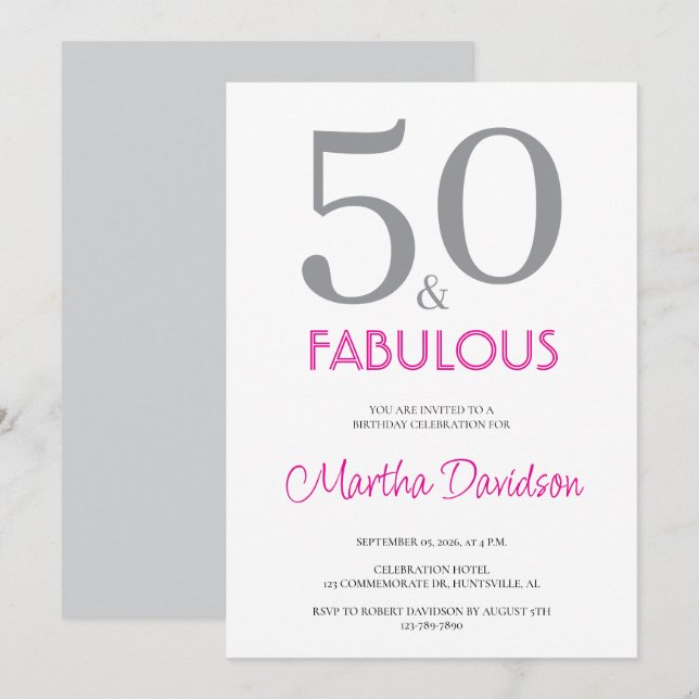 50 and Fabulous | 50th Birthday Invitation Inbjudningar (Fram/baksida)