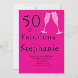50 and Fabulous | 50th Birthday Party Black Pink Inbjudningar