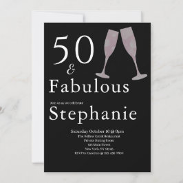 50 and Fabulous | 50th Birthday Party Black White Inbjudningar