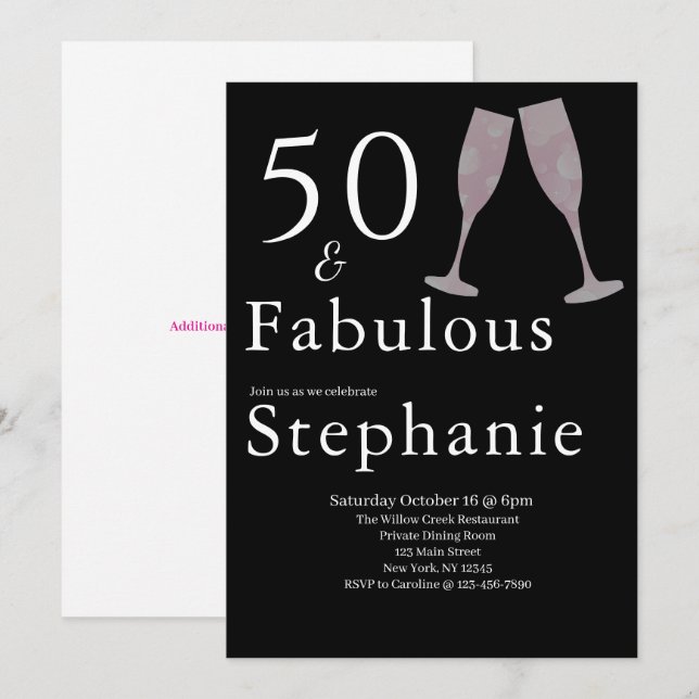 50 and Fabulous | 50th Birthday Party Black White Inbjudningar (Fram/baksida)