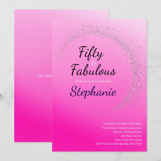 50 and Fabulous | 50th Birthday Party Pink Inbjudningar (Fram/baksida)