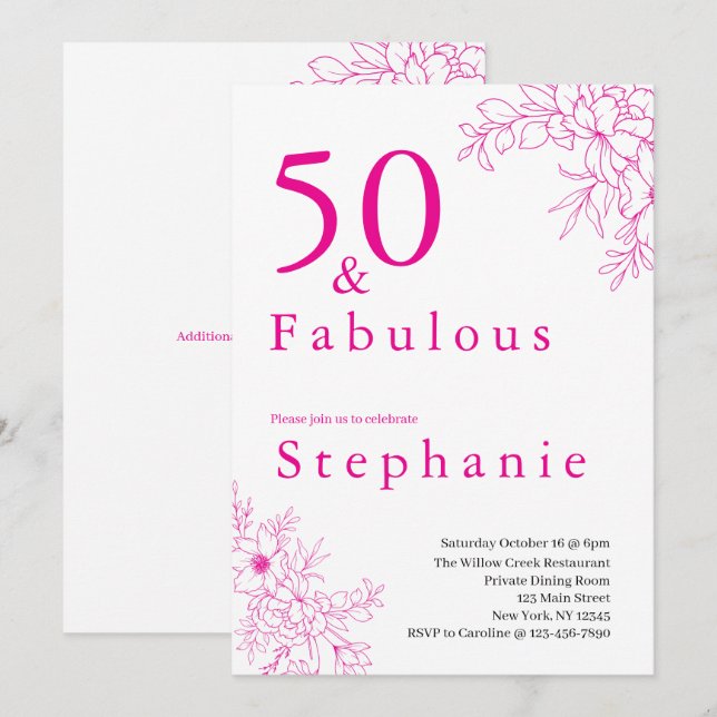 50 and Fabulous | 50th Birthday Party Pink Inbjudningar (Fram/baksida)