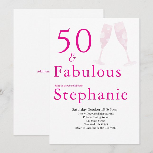 50 and Fabulous | 50th Birthday Party Pink Inbjudningar (Fram/baksida)