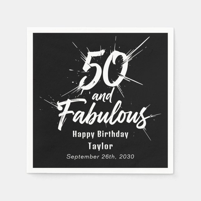 50 and Fabulous Birthday Bursting Modern Black Pappersservett (Framsidan)