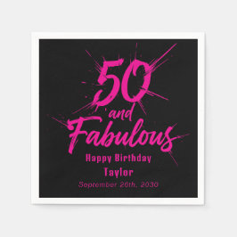 50 and Fabulous Birthday Bursting Pink and Black Pappersservett