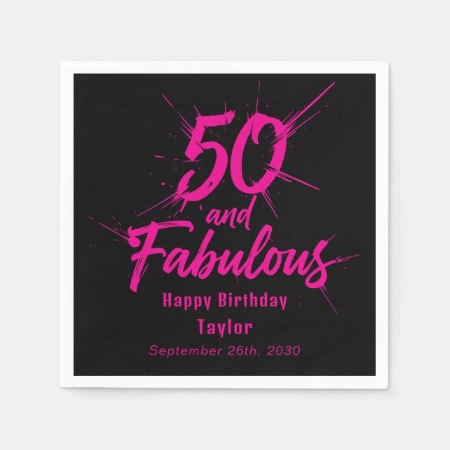 50 and Fabulous Birthday Bursting Pink and Black Pappersservett (Framsidan)