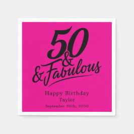 50 and Fabulous Birthday Chic Pink and Black Pappersservett