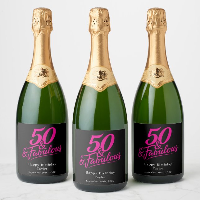 50 and Fabulous Birthday Chic Pink Script (Flaskor)