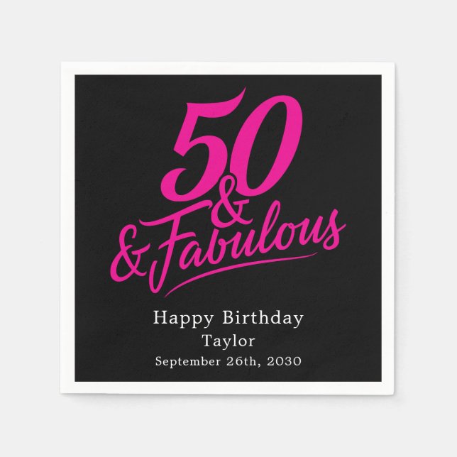 50 and Fabulous Birthday Chic Pink Script Pappersservett (Framsidan)