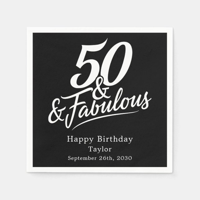 50 and Fabulous Birthday Chic Script Custom Pappersservett (Framsidan)