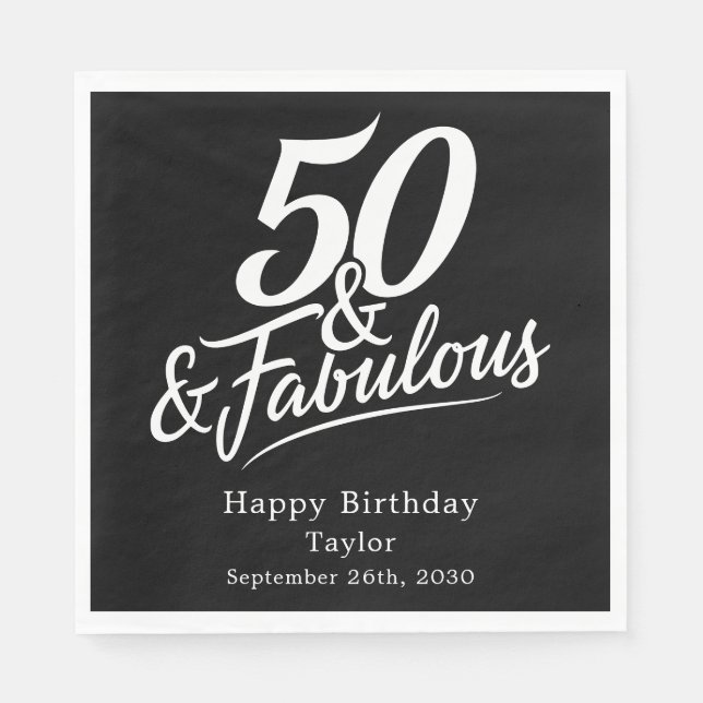 50 and Fabulous Birthday Chic Script Custom Pappersservett (Framsidan)