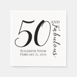 50 and Fabulous Birthday Party Black and White Pappersservett