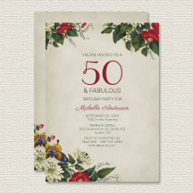"50 and Fabulous" Blommigt Födelsedagsfest inbjuda