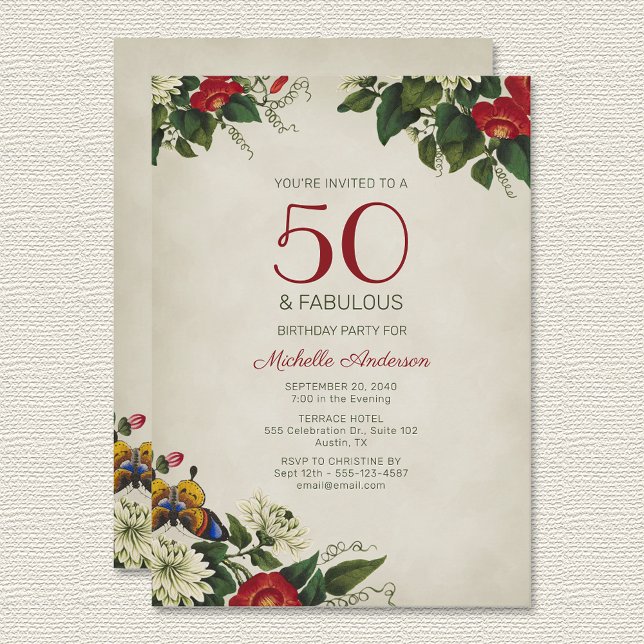 "50 and Fabulous" Blommigt Födelsedagsfest inbjuda Inbjudningar (Skapare uppladdad)