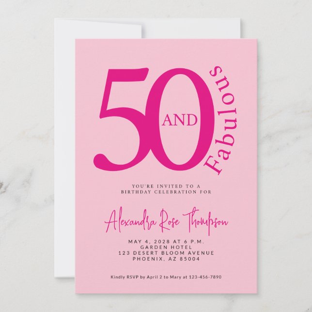 50 and Fabulous Blush Pink Script 50th Birthday Inbjudningar (Framsida)