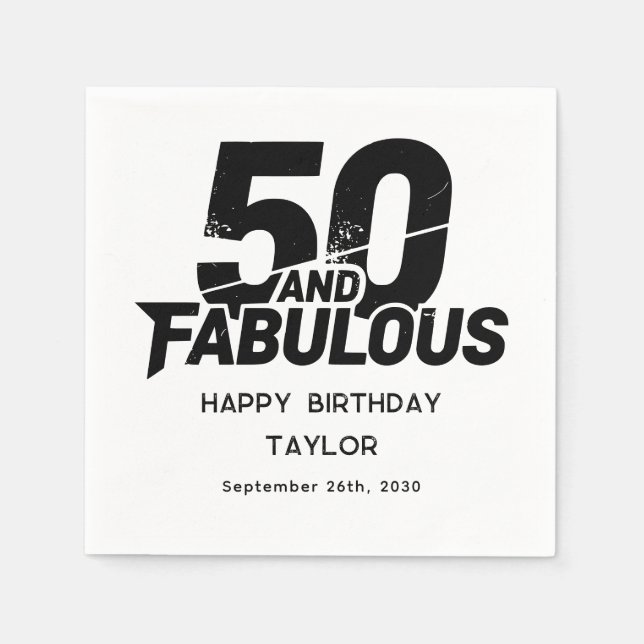 50 and Fabulous Bold Grunge Distressed Black White Pappersservett (Framsidan)