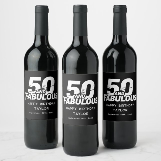50 and Fabulous Bold Grunge Distressed Custom Vinflaska Etikett (Flaskor)