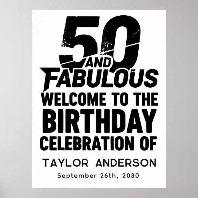 50 and Fabulous Bold Grunge Welcome Celebration Poster (Framsidan)