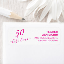 50 and Fabulous Fiftieth Birthday Hot Pink Address Returadress Etikett