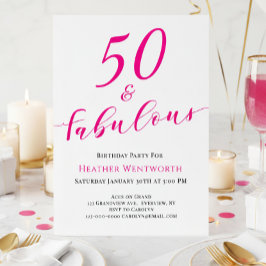 50 and Fabulous Fiftieth Birthday Hot Pink Script Inbjudningar