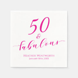 50 and Fabulous Fiftieth Birthday Pink Name Date Pappersservett