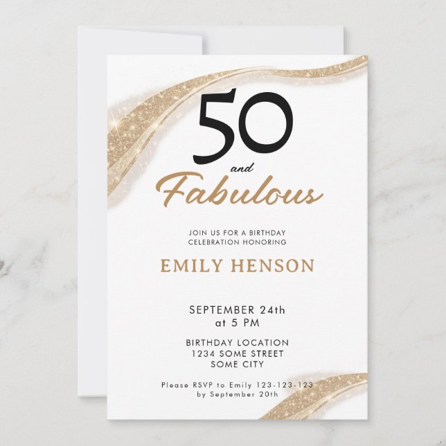 50 and Fabulous Gold 50th Birthday Invitation Inbjudningar (Framsida)