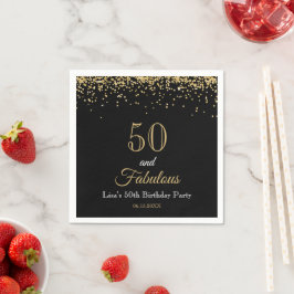 50 and Fabulous Gold Glitter and Black Birthday Pappersservett