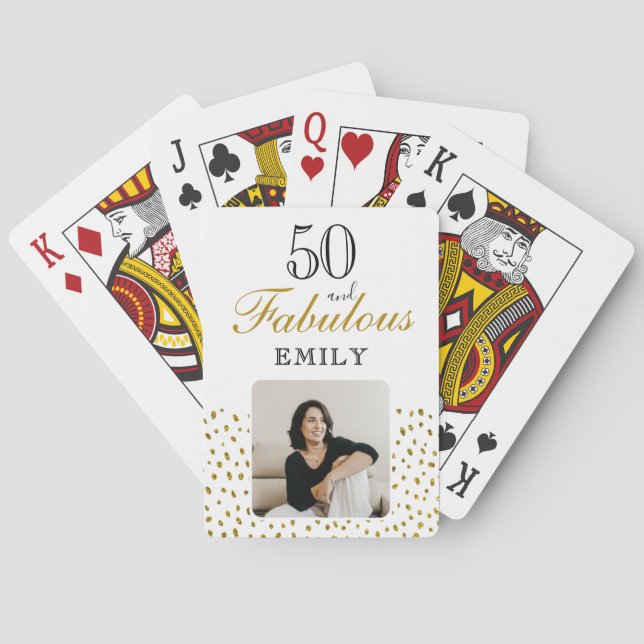 50 and Fabulous Gold Glitter Photo 50th Birthday Casinokort (Baksidan)