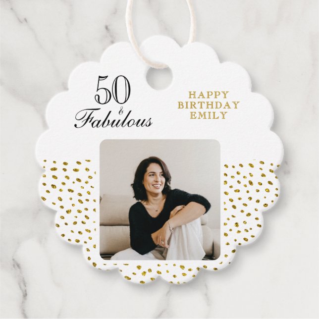 50 and Fabulous Gold Glitter Photo 50th Birthday Gåvor Etiketter (Framsida)