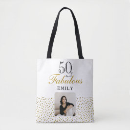 50 and Fabulous Gold Glitter Photo 50th Birthday Tygkasse