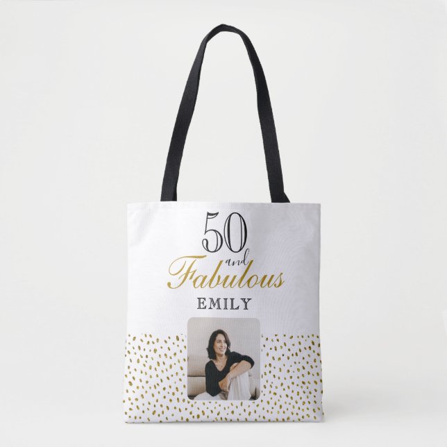 50 and Fabulous Gold Glitter Photo 50th Birthday Tygkasse (Framsida)