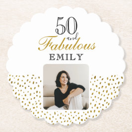 50 and Fabulous Gold Glitter Photo 50th Birthday Underlägg Papper