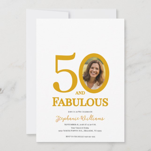 50 and Fabulous Photo 50th Birthday Party Inbjudningar (Framsida)