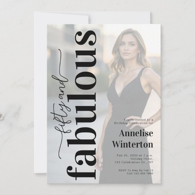 50 and Fabulous Photo 50th Birthday Party Inbjudningar (Framsida)