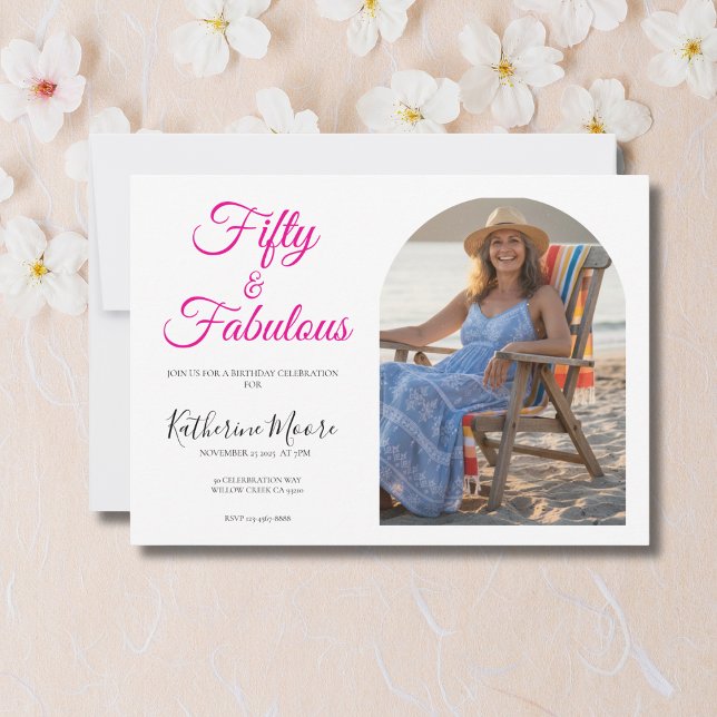 50 and Fabulous Photo Pink 50th Birthday Party  Inbjudningar (Skapare uppladdad)