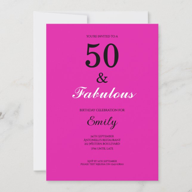 50 and Fabulous Pink Birthday Inbjudningar (Framsida)