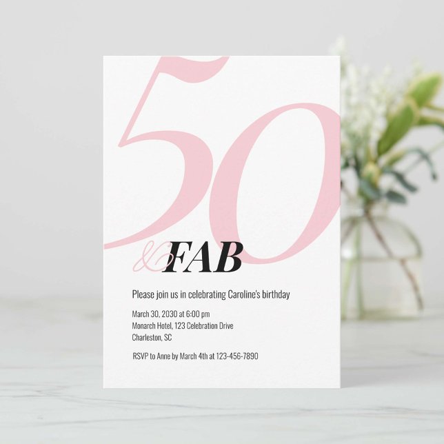 50 and Fabulous Pink Birthday Party Invitation Inbjudningar (Skapare uppladdad)