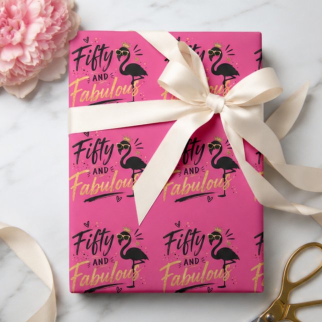 50 and fabulous pink flamingo 50th birthday presentpapper (Skapare uppladdad)