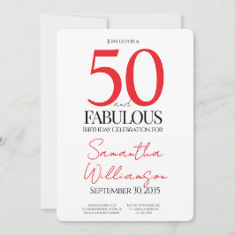 50 and Fabulous Red | 50th Birthday Elegant Simple Inbjudningar