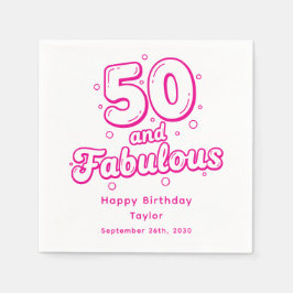 50 and Fabulous Retro Bubble Letter Birthday Pink Pappersservett