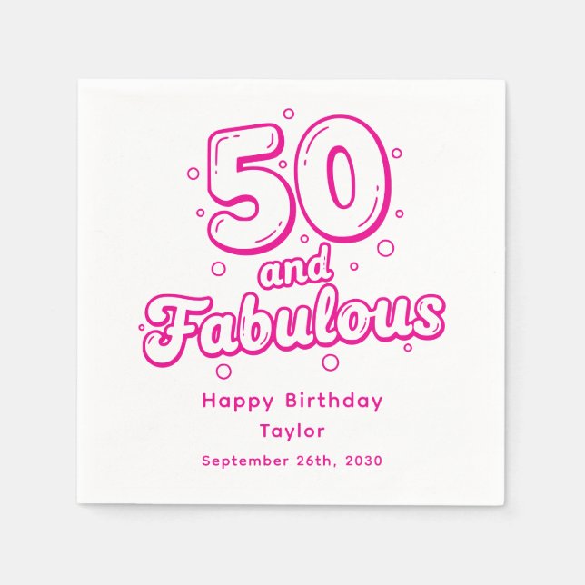 50 and Fabulous Retro Bubble Letter Birthday Pink Pappersservett (Framsidan)